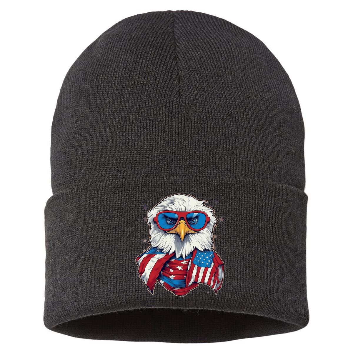 Bald Eagle With American Flag IA Sustainable Knit Beanie