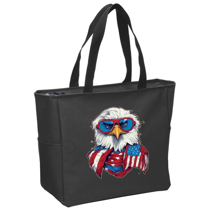 Bald Eagle With American Flag IA Zip Tote Bag