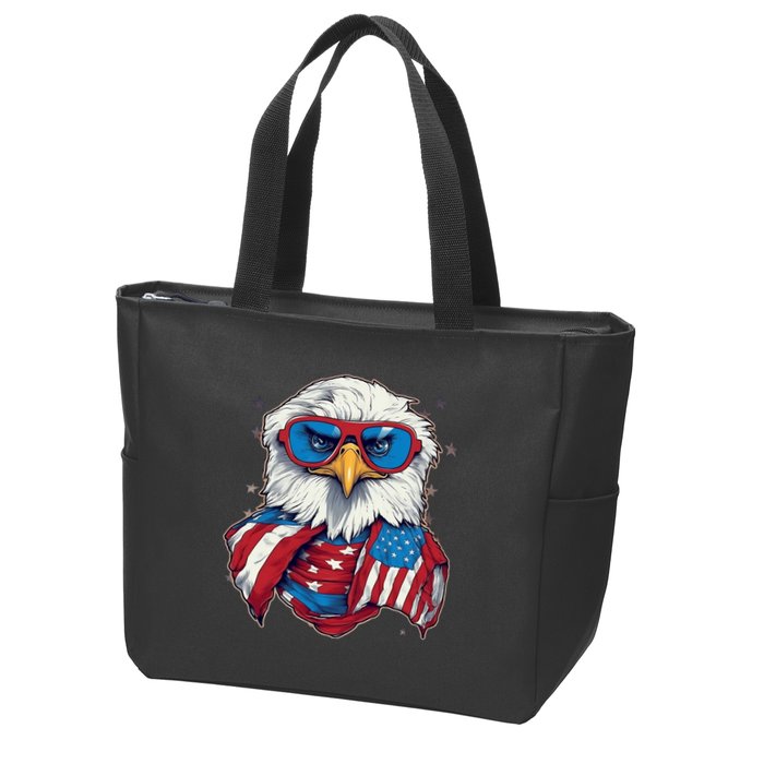Bald Eagle With American Flag IA Zip Tote Bag
