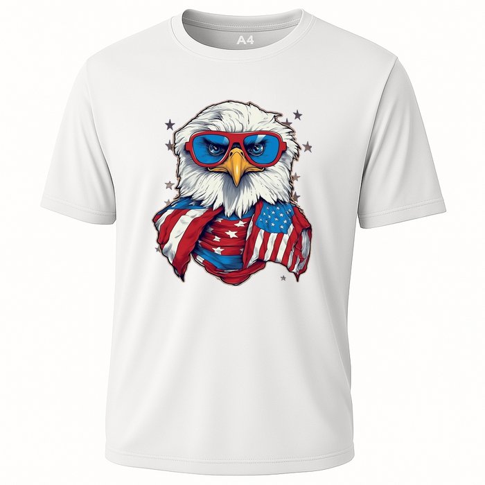 Bald Eagle With American Flag IA Cooling Performance Crew T-Shirt