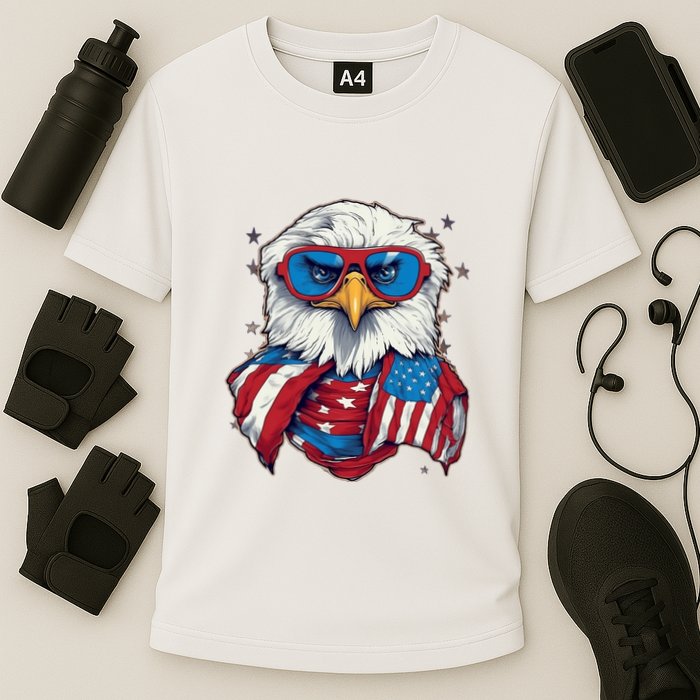 Bald Eagle With American Flag IA Cooling Performance Crew T-Shirt