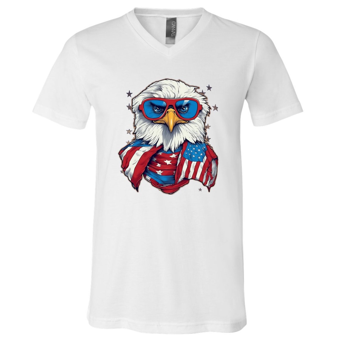 Bald Eagle With American Flag IA V-Neck T-Shirt