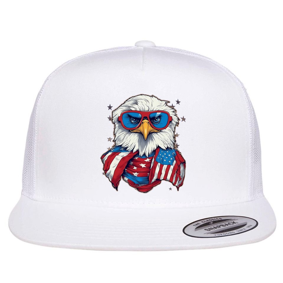 Bald Eagle With American Flag IA Flat Bill Trucker Hat