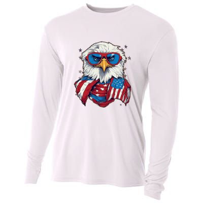Bald Eagle With American Flag IA Cooling Performance Long Sleeve Crew