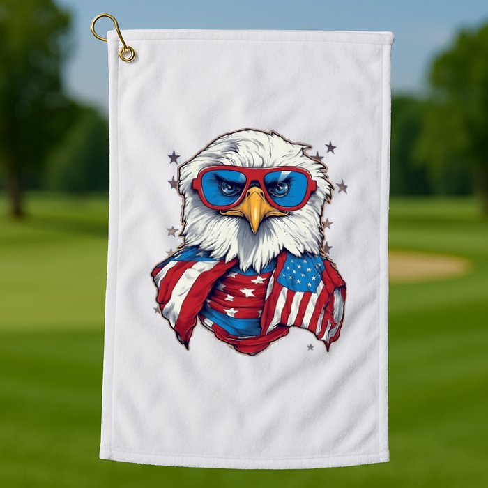Bald Eagle With American Flag IA Golf Towel