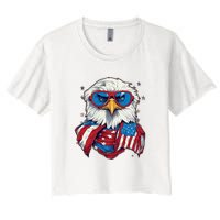 Bald Eagle With American Flag IA Women's Crop Top Tee