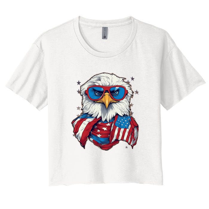 Bald Eagle With American Flag IA Women's Crop Top Tee