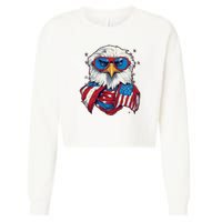 Bald Eagle With American Flag IA Cropped Pullover Crew