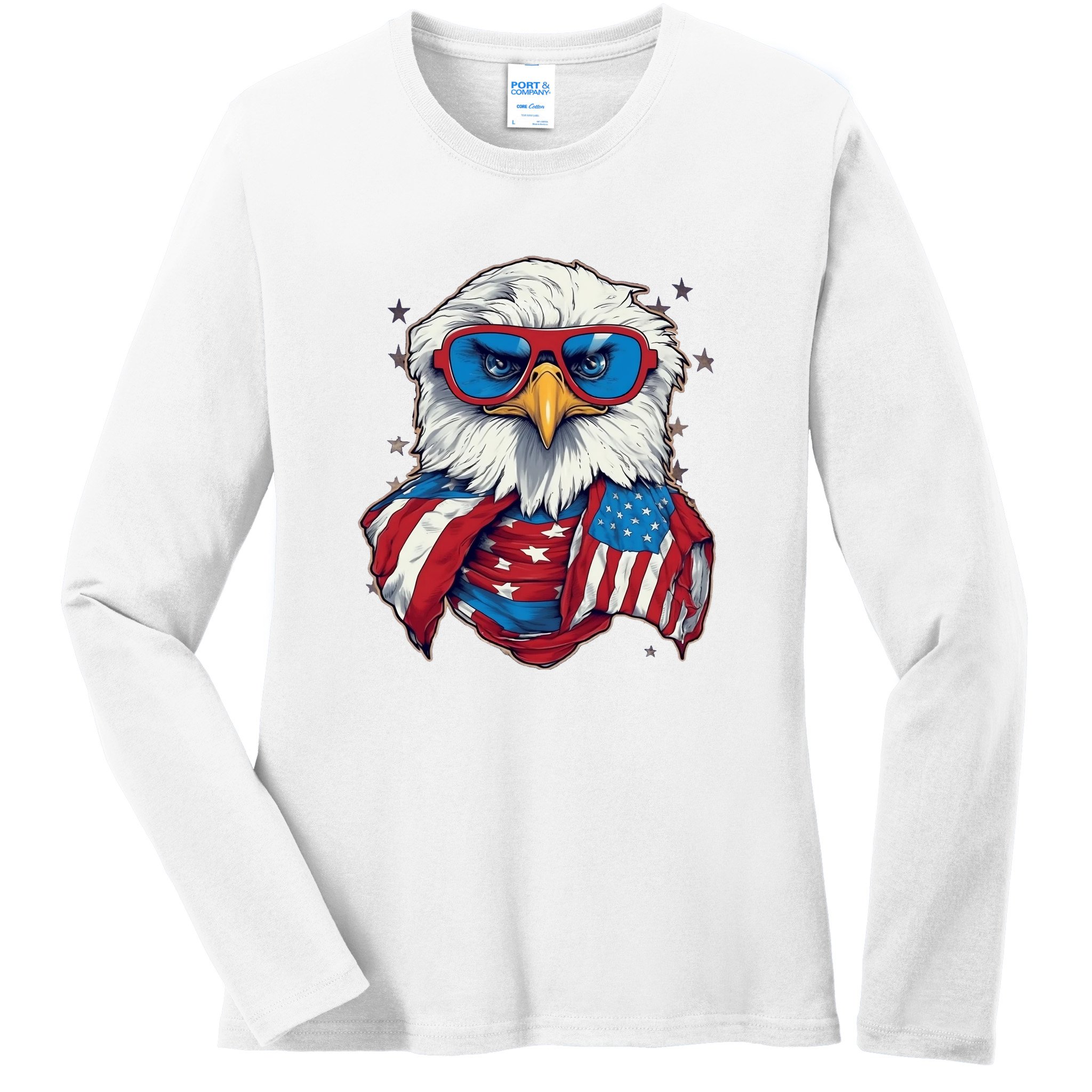 Bald Eagle With American Flag IA Ladies Long Sleeve Shirt