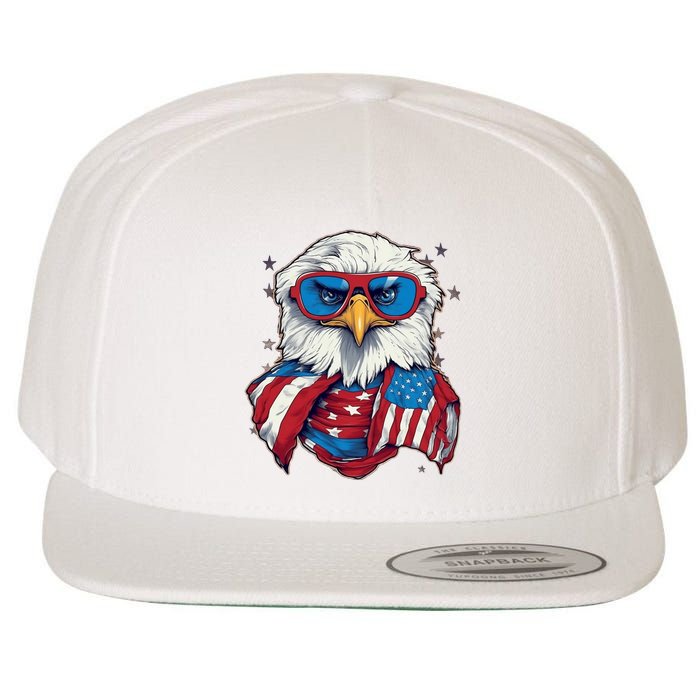 Bald Eagle With American Flag IA Wool Snapback Cap