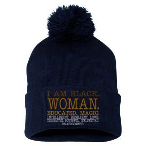 Black Educated Woman Quote Pom Pom 12in Knit Beanie