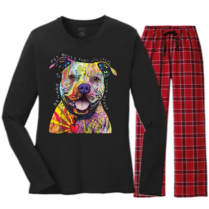 Beware of Pit Bulls - Dog - Dean Russo Women's Long Sleeve Flannel Pajama Set 