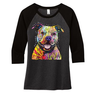 Beware of Pit Bulls - Dog - Dean Russo Women's Tri-Blend 3/4-Sleeve Raglan Shirt