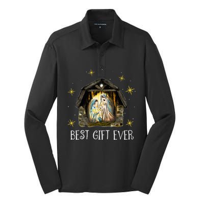 Best Ever Xmas Cool Jesus Nativity Scene Christian  Silk Touch Performance Long Sleeve Polo