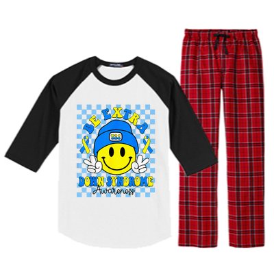 Be Extra Yellow And Blue Smile Face Down Syndrome Raglan Sleeve Pajama Set