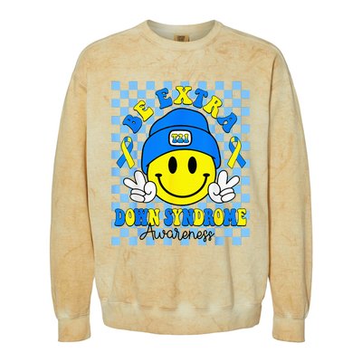 Be Extra Yellow And Blue Smile Face Down Syndrome Colorblast Crewneck Sweatshirt