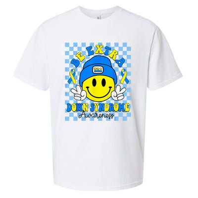 Be Extra Yellow And Blue Smile Face Down Syndrome Sueded Cloud Jersey T-Shirt