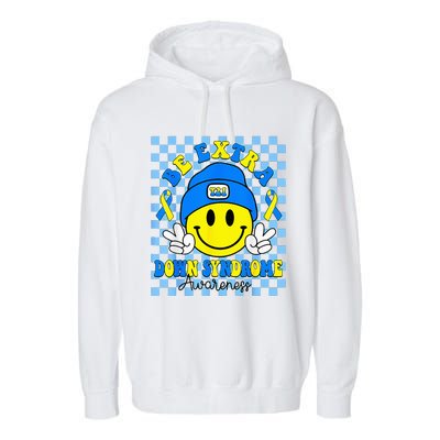 Be Extra Yellow And Blue Smile Face Down Syndrome Garment-Dyed Fleece Hoodie