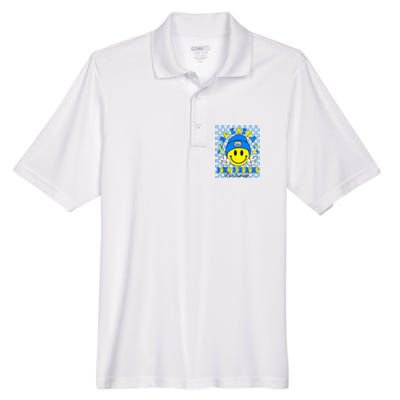 Be Extra Yellow And Blue Smile Face Down Syndrome Men's Origin Performance Pique Polo