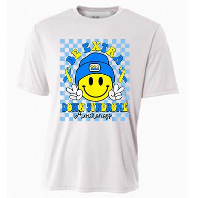 Be Extra Yellow And Blue Smile Face Down Syndrome Cooling Performance Crew T-Shirt