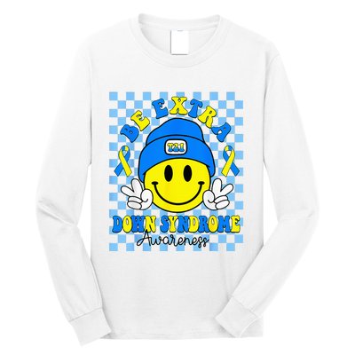 Be Extra Yellow And Blue Smile Face Down Syndrome Long Sleeve Shirt