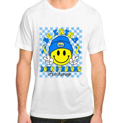 Be Extra Yellow And Blue Smile Face Down Syndrome Adult ChromaSoft Performance T-Shirt