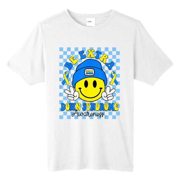 Be Extra Yellow And Blue Smile Face Down Syndrome Tall Fusion ChromaSoft Performance T-Shirt