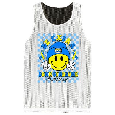 Be Extra Yellow And Blue Smile Face Down Syndrome Mesh Reversible Basketball Jersey Tank