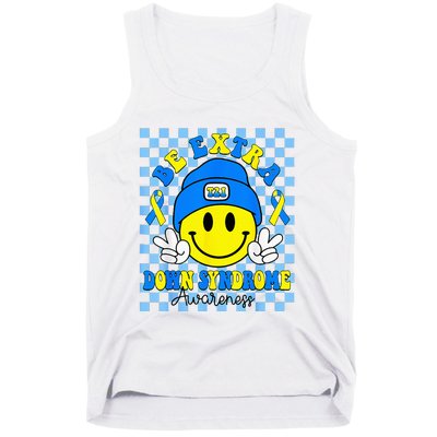 Be Extra Yellow And Blue Smile Face Down Syndrome Tank Top