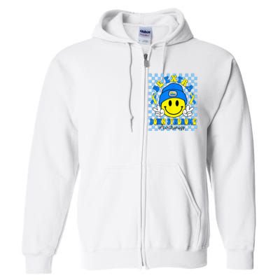 Be Extra Yellow And Blue Smile Face Down Syndrome Full Zip Hoodie