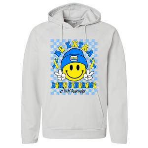 Be Extra Yellow And Blue Smile Face Down Syndrome Awareness Performance Fleece Hoodie