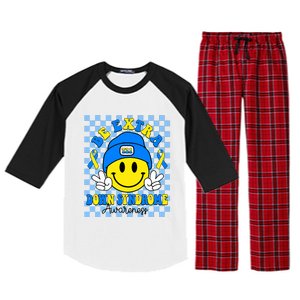 Be Extra Yellow And Blue Smile Face Down Syndrome Awareness Raglan Sleeve Pajama Set