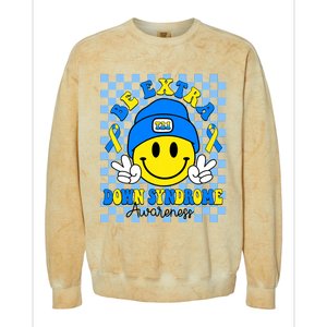 Be Extra Yellow And Blue Smile Face Down Syndrome Awareness Colorblast Crewneck Sweatshirt