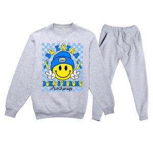 Be Extra Yellow And Blue Smile Face Down Syndrome Awareness Premium Crewneck Sweatsuit Set