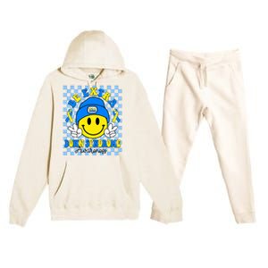 Be Extra Yellow And Blue Smile Face Down Syndrome Awareness Premium Hooded Sweatsuit Set