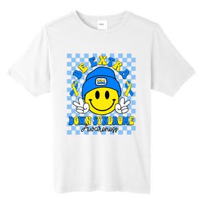 Be Extra Yellow And Blue Smile Face Down Syndrome Awareness Tall Fusion ChromaSoft Performance T-Shirt