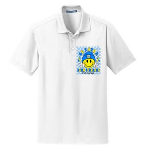 Be Extra Yellow And Blue Smile Face Down Syndrome Awareness Dry Zone Grid Polo