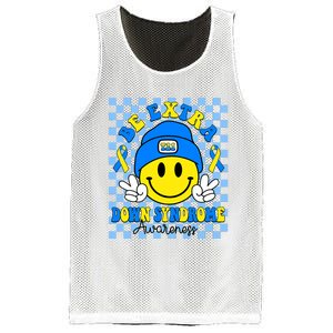 Be Extra Yellow And Blue Smile Face Down Syndrome Awareness Mesh Reversible Basketball Jersey Tank