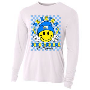 Be Extra Yellow And Blue Smile Face Down Syndrome Awareness Cooling Performance Long Sleeve Crew