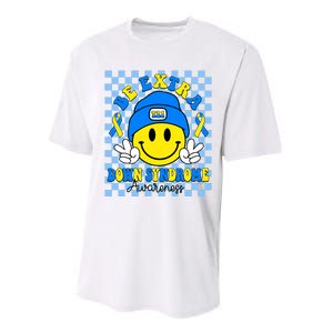 Be Extra Yellow And Blue Smile Face Down Syndrome Awareness Performance Sprint T-Shirt