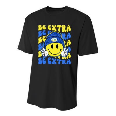 Be Extra Yellow And Blue Smile Face Down Syndrome Awareness Youth Performance Sprint T-Shirt