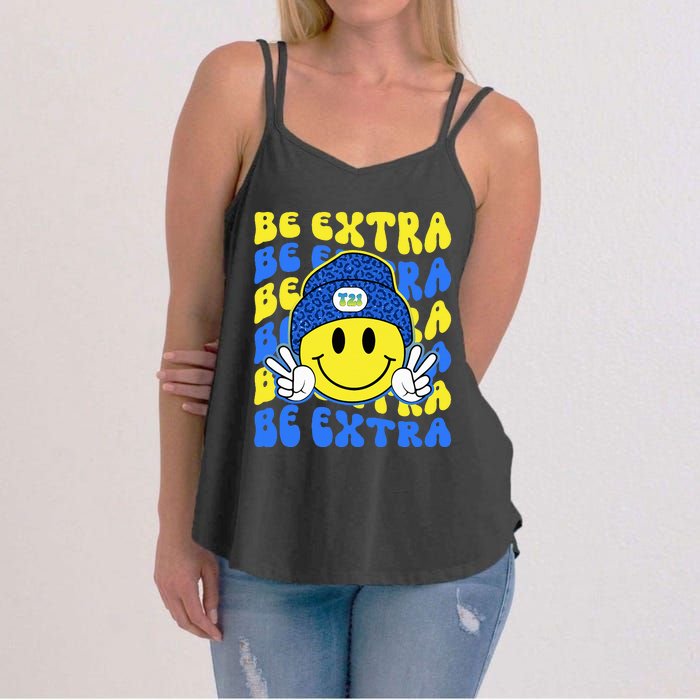 Be Extra Yellow And Blue Smile Face Down Syndrome Awareness Women's Strappy Tank