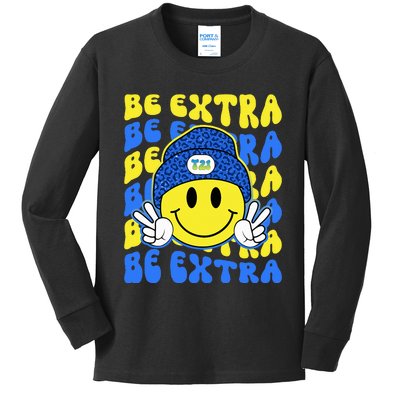 Be Extra Yellow And Blue Smile Face Down Syndrome Awareness Kids Long Sleeve Shirt