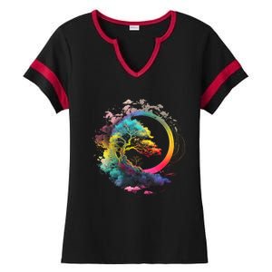 Bonsai Enso Zen Circle Tree Of Life Japanese Spirituality Gift Ladies Halftime Notch Neck Tee