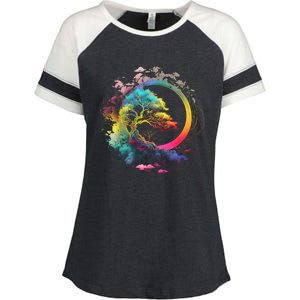 Bonsai Enso Zen Circle Tree Of Life Japanese Spirituality Gift Enza Ladies Jersey Colorblock Tee