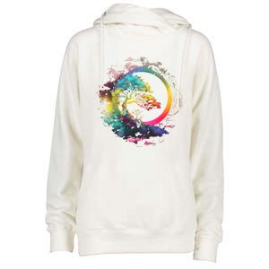 Bonsai Enso Zen Circle Tree Of Life Japanese Spirituality Gift Womens Funnel Neck Pullover Hood