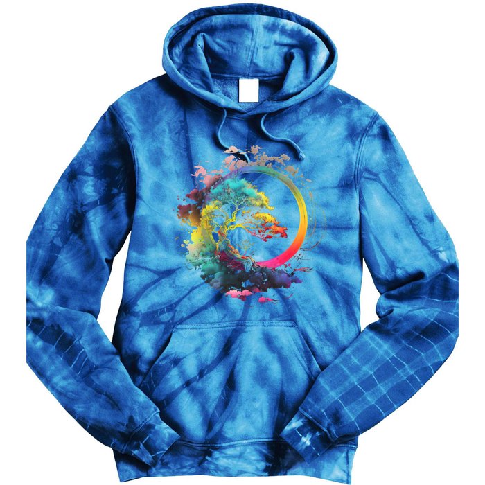 Bonsai Enso Zen Circle Tree Of Life Japanese Spirituality Gift Tie Dye Hoodie