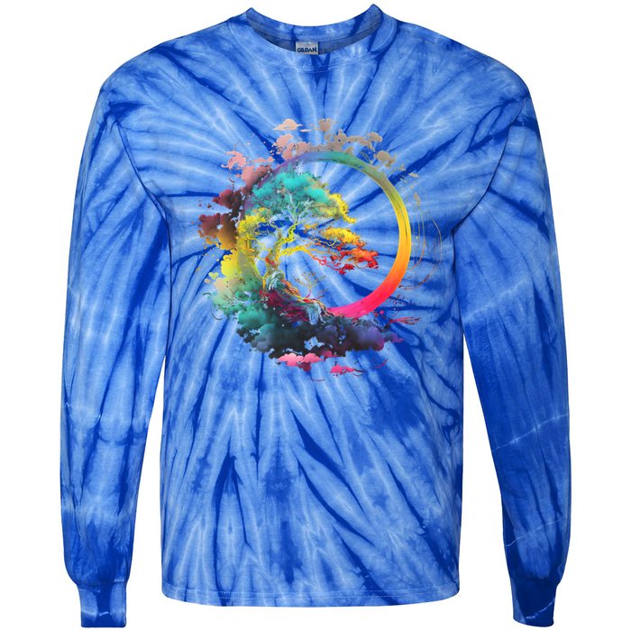 Bonsai Enso Zen Circle Tree Of Life Japanese Spirituality Gift Tie-Dye Long Sleeve Shirt