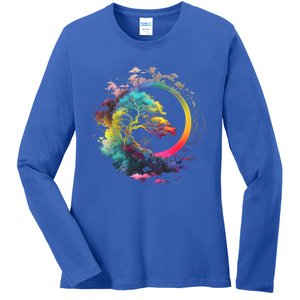 Bonsai Enso Zen Circle Tree Of Life Japanese Spirituality Gift Ladies Long Sleeve Shirt