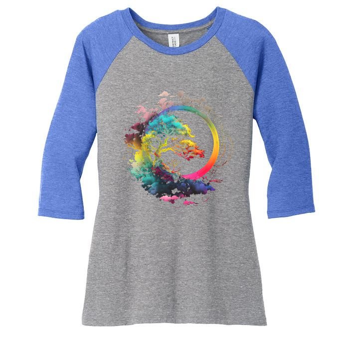 Bonsai Enso Zen Circle Tree Of Life Japanese Spirituality Gift Women's Tri-Blend 3/4-Sleeve Raglan Shirt